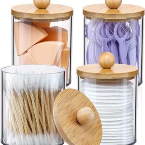 4 Pack Qtip Holder Dispenser with Bamboo Lids